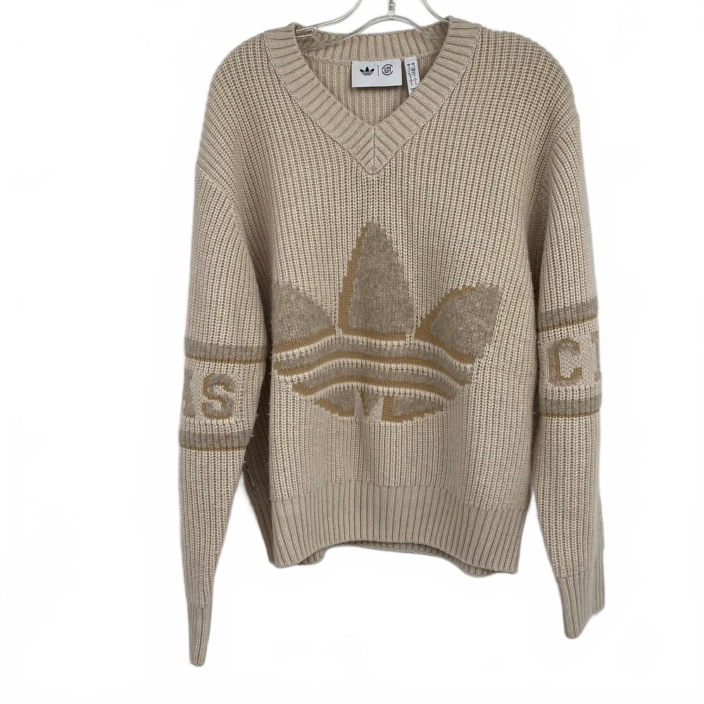 Adidas Beige V-Neck Sweater Pullover | Womens S